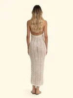 COPRICOSTUME LUNGO EFFEK DONNA A RIGHE PANNA E BEIGE TRAFORATO - immagine 2