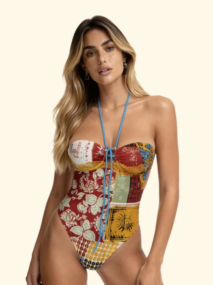 COSTUME DONNA EFFEK INTERO DELLA STAGIONE ESTATE 2026. IMBOTTITURA ESTRAIBILE CON FERRETTO NELLA FANTASIA COLOR BRUCIATO, SENAPE E TURCHESE