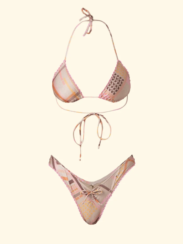 COSTUME DONNA EFFEK TRIANGOLO E BRASILIANA CON FIOCCHETTO BEIGE CHIARO CON FANTASIA MARRONE E ARANCIO - immagine 3