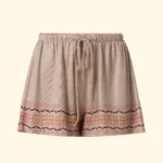 SHORT EFFEK DONNA DELLA STAGIONE ESTATE 2026. IN LUREX BEIGE CON FANTASIA MARRONE E ARANCIO