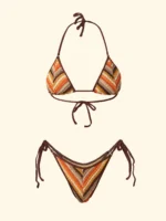 COSTUME DONNA EFFEK TRIANGOLO E BRASILIANA CON LACCETTI TESSUTO RILIEVO A RIGHE MARRONE, GIALLO, ARANCIO E BEIGE - immagine 3