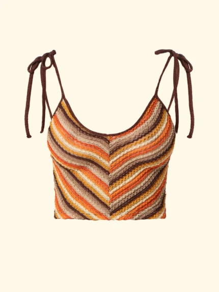 CANOTTA DONNA EFFEK DELLA STAGIONE ESTATE 2026. TESSUTO IN RILIEVO A RIGHE ARANCIO, MARRONE, GIALLO E BEIGE