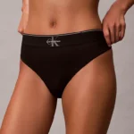 PERIZOMA DONNA CALVIN KLEIN IN MICROFIBRA NERA CON LOGHINO CENTRALE GRIGIO