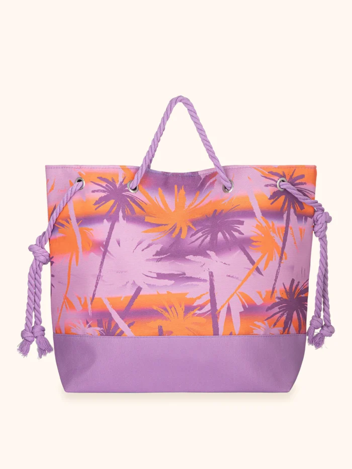 BORSA MARE ME FUI IN CANVA CON MANICI IN CORDA FANTASIA LILLA E ARANCIO - immagine 2