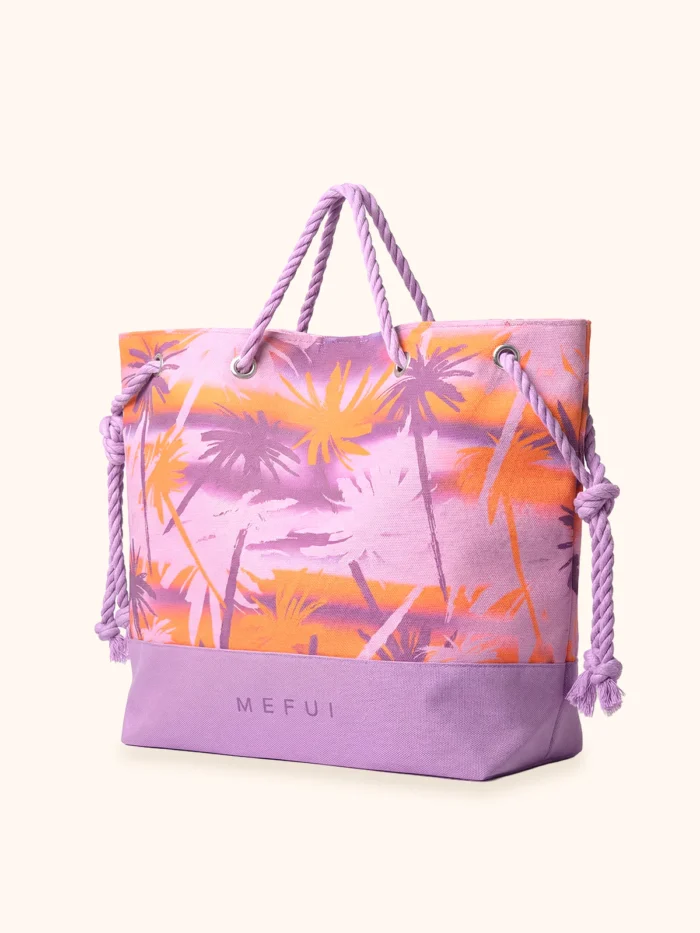 BORSA MARE ME FUI IN CANVA CON MANICI IN CORDA FANTASIA LILLA E ARANCIO - immagine 3