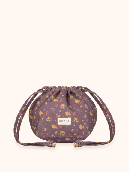 POCHETTE MARE ME FUI IN COTONE A CARAMELLA VIOLA CON FIORELLINI