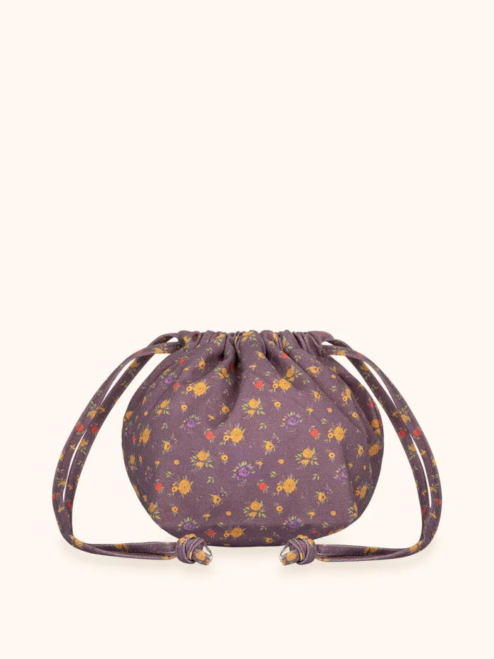 POCHETTE ME FUI A CARAMELLA IN COTONE VIOLA CON FIORELLINI - immagine 3