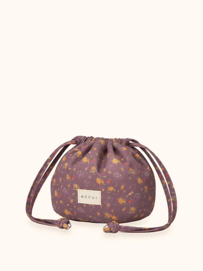 POCHETTE ME FUI A CARAMELLA IN COTONE VIOLA CON FIORELLINI - immagine 2