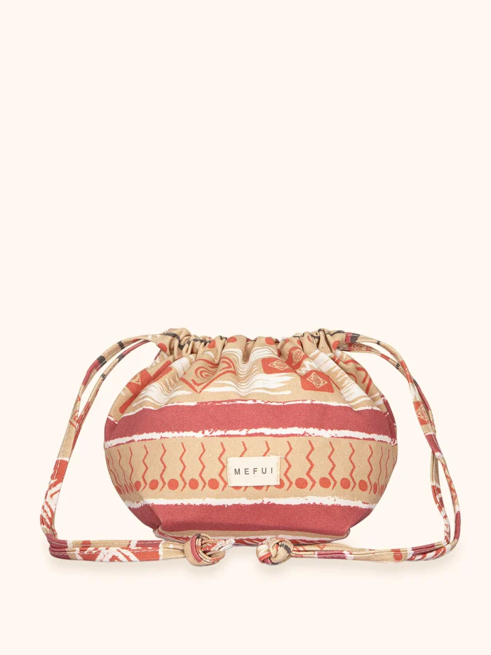 POCHETTE MARE ME FUI IN COTONE A CARAMELLA FANTASIA BEIGE, BIANCA E ROSSA
