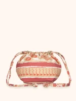 POCHETTE ME FUI A CARAMELLA IN COTONE FANTASIA BEIGE, BIANCO E ROSSA - immagine 3