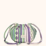 POCHETTE MARE ME FUI IN COTONE A CARAMELLA FANTASIA VIOLA, VERDE E BIANCO