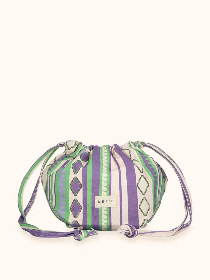 POCHETTE MARE ME FUI IN COTONE A CARAMELLA FANTASIA VIOLA, VERDE E BIANCO