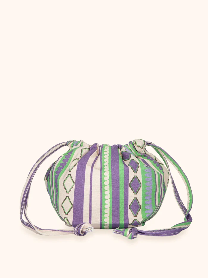 POCHETTE ME FUI A CARAMELLA IN COTONE A FANTASIA VIOLA, VERDE E BIANCO - immagine 3