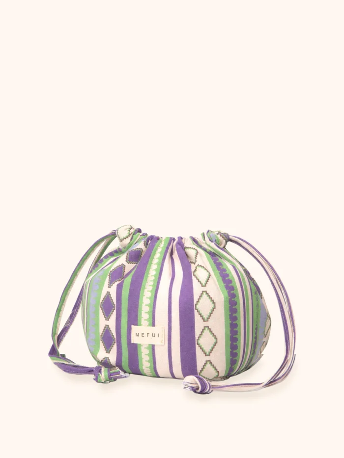 POCHETTE ME FUI A CARAMELLA IN COTONE A FANTASIA VIOLA, VERDE E BIANCO - immagine 2