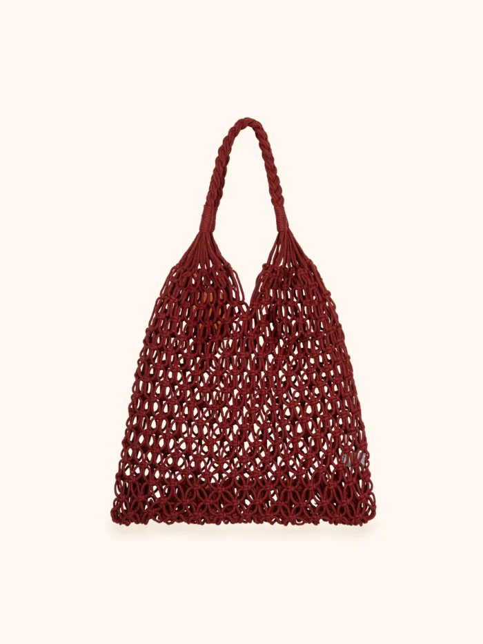 BORSA MARE ME FUI A RETE APERTA IN TINTA UNITA ROSSO SCURO - immagine 3