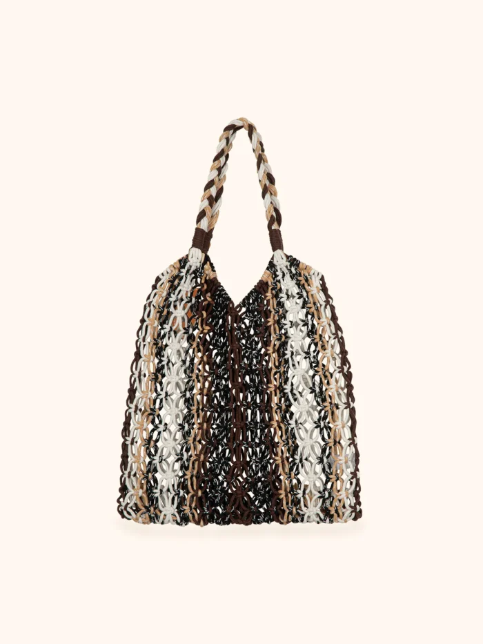 BORSA MARE ME FUI A RETE NERA, BEIGE, BIANCA E MARRONE - immagine 3