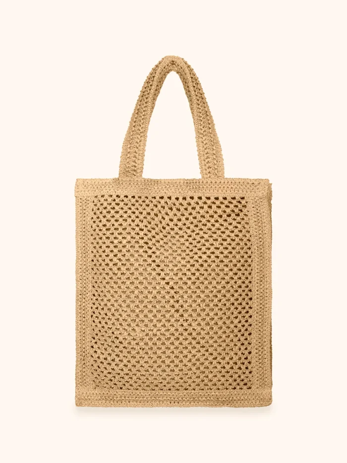 BORSA MARE ME FUI RETTANGOLARE IN RAFIA TINTA UNITA NEL COLOR BEIGE - immagine 3