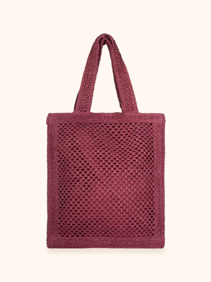 BORSA MARE ME FUI IN RAFIA RETTANGOLARE TINTA UNITA COLOR BORDEAUX - immagine 3