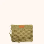 MINI POCHETTE ME FUI IN RAFIA NELLA COLLEZIONE ESTATE 2026 24X20 CON LACCETTO PER POLSINO A TINTA UNITA VERDE