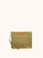 MINI POCHETTE ME FUI IN RAFIA NELLA COLLEZIONE ESTATE 2026 24X20 CON LACCETTO PER POLSINO A TINTA UNITA VERDE