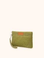 MINI POCHETTE ME FUI IN RAFIA TINTA UNITA VERDE CON LACCETTO PER POLSO - immagine 2