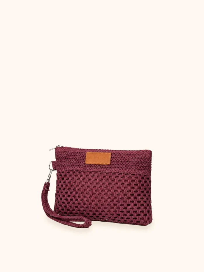 MINI POCHETTE ME FUI IN RAFIA TINTA UNITA BORDEAUX CON LACCETTO AL POLSO - immagine 2