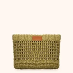 MAXI POCHETTE ME FUI IN RAFIA NELLA COLLEZIONE ESTATE 2026 24X20 CON CHIUSURA CON BOTTONE AUTOMATICO A TINTA UNITA VERDE