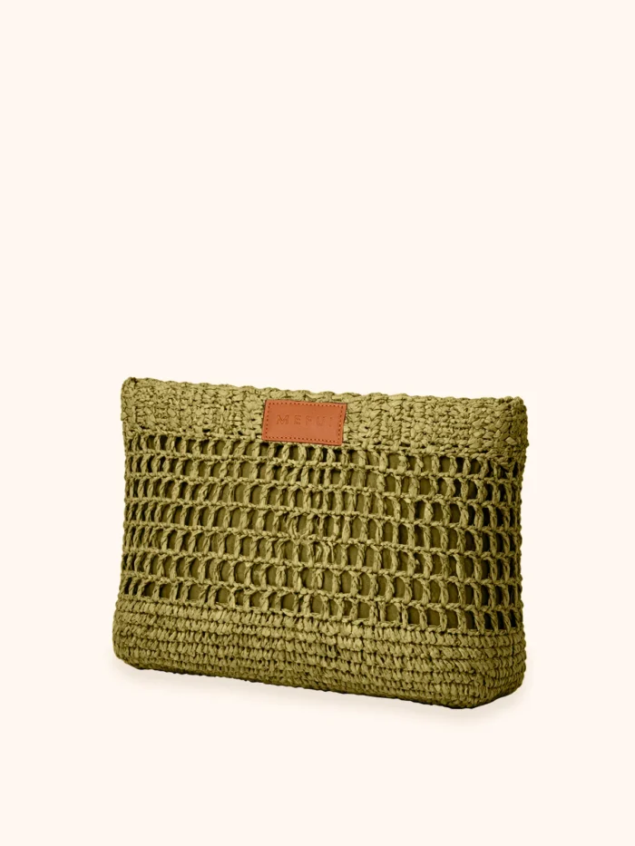 MAXI POCHETTE ME FUI IN RAFIA TINTA UNITA VERDE - immagine 2