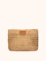 MAXI POCHETTE ME FUI IN RAFIA NELLA COLLEZIONE ESTATE 2026 24X20 CON CHIUSURA CON BOTTONE AUTOMATICO A TINTA UNITA BEIGE NATURALE