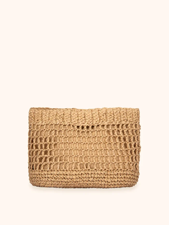 MAXI POCHETTE ME FUI IN RAFIA TINTA UNITA BEIGE NATURALE - immagine 2