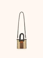 MINI BORSA MARE ME FUI IN RAFIA CON TRACOLLA BEIGE E MARRONE CON PROFILI NERI - immagine 2
