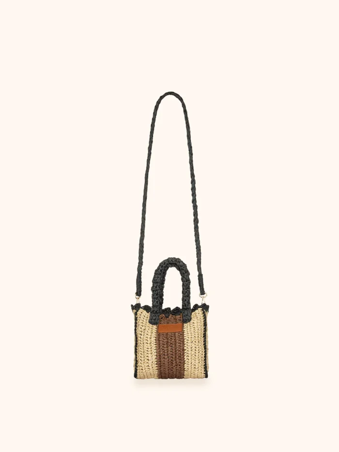 MINI BORSA MARE ME FUI IN RAFIA CON TRACOLLA BEIGE E MARRONE CON PROFILI NERI - immagine 2