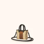 MINI BAG MARE ME FUI IN RAFIA CON TRACOLLA BEIGE, MARRONE E PROFILI NERI