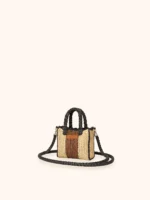MINI BAG MARE ME FUI IN RAFIA CON TRACOLLA BEIGE, MARRONE E PROFILI NERI