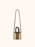 MINI BORSA MARE ME FUI IN RAFIA CON TRACOLLA BEIGE E MARRONE CON PROFILI NERI - immagine 3