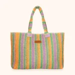 MAXI BORSA MARE ME FUI IN RAFIA DELLA COLLEZIONE ESTATE 2026 A RIGHE ARANCIO, LILLA, VERDE E BEIGE