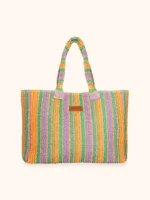 MAXI BORSA MARE ME FUI IN RAFIA DELLA COLLEZIONE ESTATE 2026 A RIGHE ARANCIO, LILLA, VERDE E BEIGE
