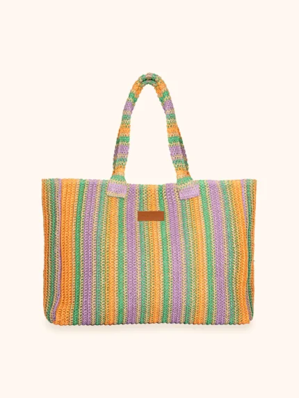 MAXI BORSA MARE ME FUI IN RAFIA DELLA COLLEZIONE ESTATE 2026 A RIGHE ARANCIO, LILLA, VERDE E BEIGE