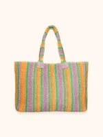 BORSA MARE ME FUI IN RAFIA COLORATA A RIGHE ARANCIO, LILLA, VERDE E BEIGE - immagine 3