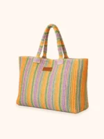 BORSA MARE ME FUI IN RAFIA COLORATA A RIGHE ARANCIO, LILLA, VERDE E BEIGE - immagine 2