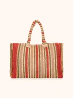 BORSA MARE ME FUI IN RAFIA COLORATA A RIGHE ROSSE, GIALLE, MARRONE E BEIGE - immagine 3