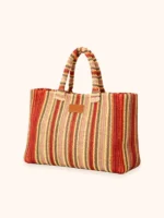 BORSA MARE ME FUI IN RAFIA COLORATA A RIGHE ROSSE, GIALLE, MARRONE E BEIGE - immagine 2