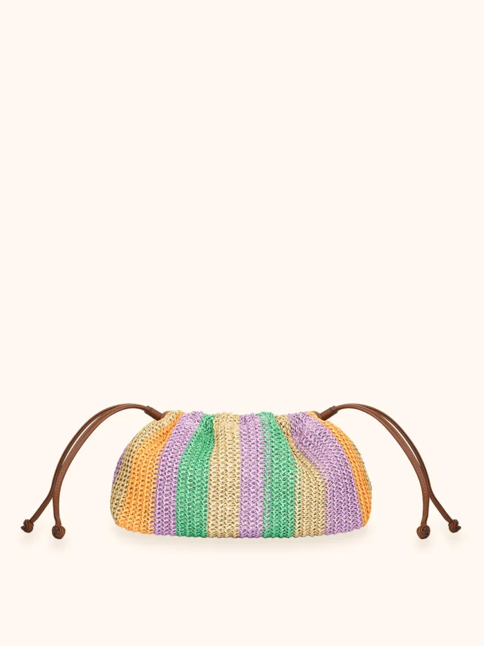 MAXI POCHETTE ME FUI A CARAMELLA IN RAFIA A RIGHE BEIGE, LILLA, VERDE E ARANCIO - immagine 3