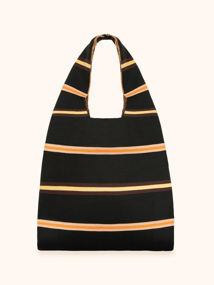BORSA MARE ME FUI IN TELA NERA CON RIGHINE GIALLE E MARRONI - immagine 3