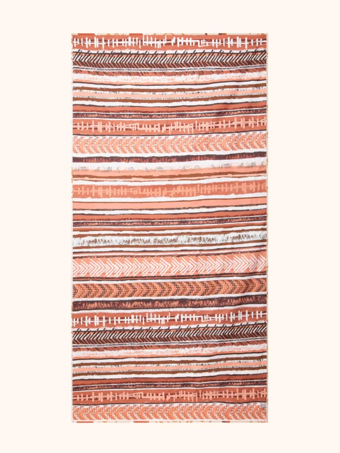 TELO MARE ME FUI IN MICROFIBRA DIMENSIONI 90X180 CON STAMPA TRIBALE BEIGE, ROSSO E MARRONE