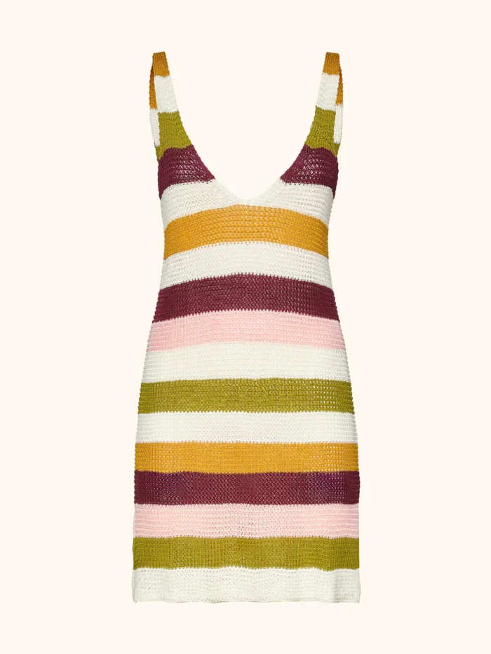 VESTITO CORTA DONNA ME FUI IN MAGLIA A RIGHE PANNA, MARRONE, VERDE OLIVA, ROSA E SENAPE - immagine 3