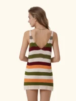 VESTITO CORTA DONNA ME FUI IN MAGLIA A RIGHE PANNA, MARRONE, VERDE OLIVA, ROSA E SENAPE - immagine 2
