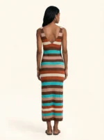 VESTITO DONNA LUNGO IN MAGLIA A RIGHE PANNA, MARRONE, COCCIO, BEIGE E AZZURRO - immagine 2