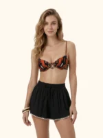 SHORT DONNA ME FUI IN COTONE NERO CON ORLO RICAMATO PANNA - immagine 2