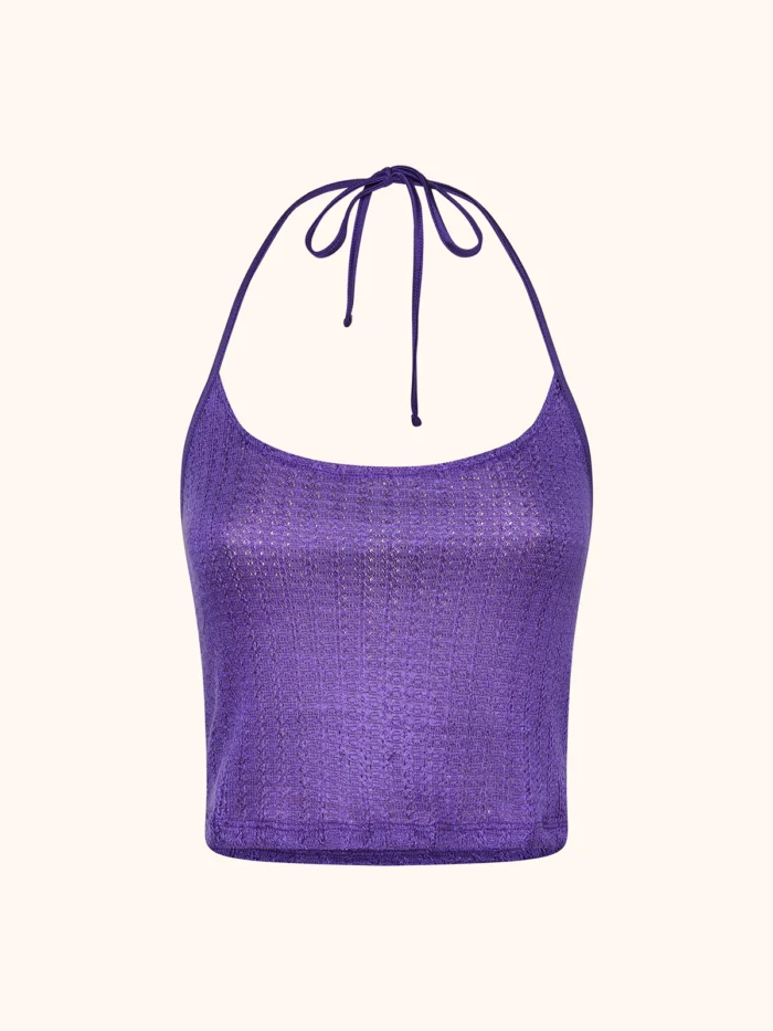 TOP CORTO DONNA ME FUI IN TESSUTO TRAFORATO COLOR VIOLA - immagine 2